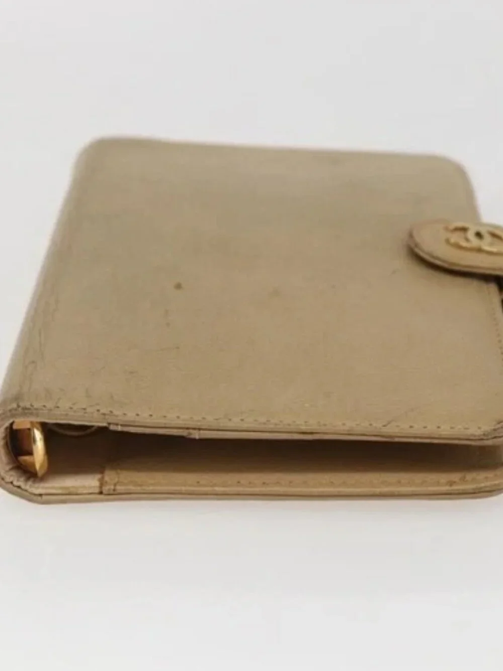 CHANEL Day Planner Cover Leather Beige Gold CC Auth 159060